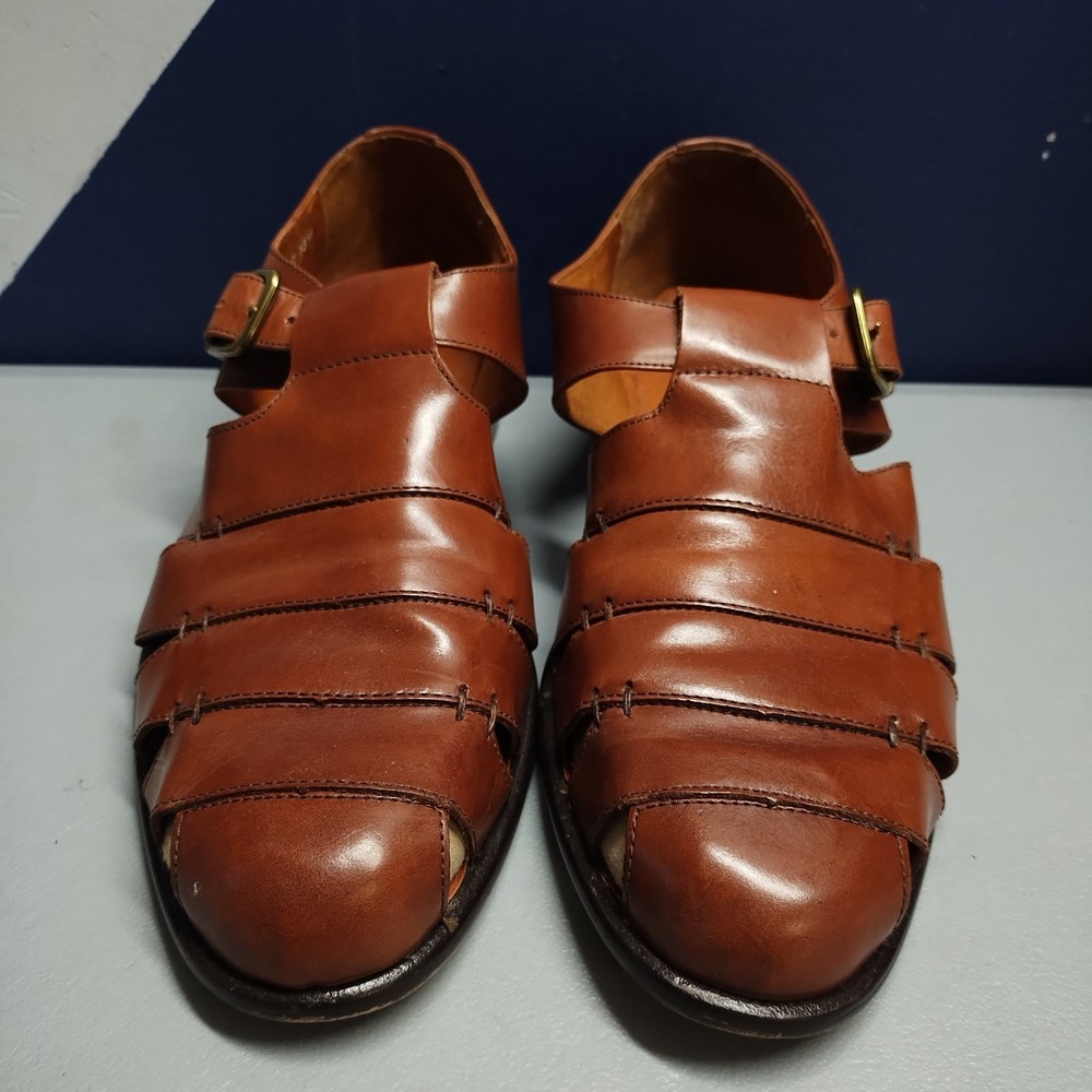 Bass Muzi Fisherman Sandals Mens Size 13W Brown Leather Almond Toe Buckle Strap - Picture 2 of 7